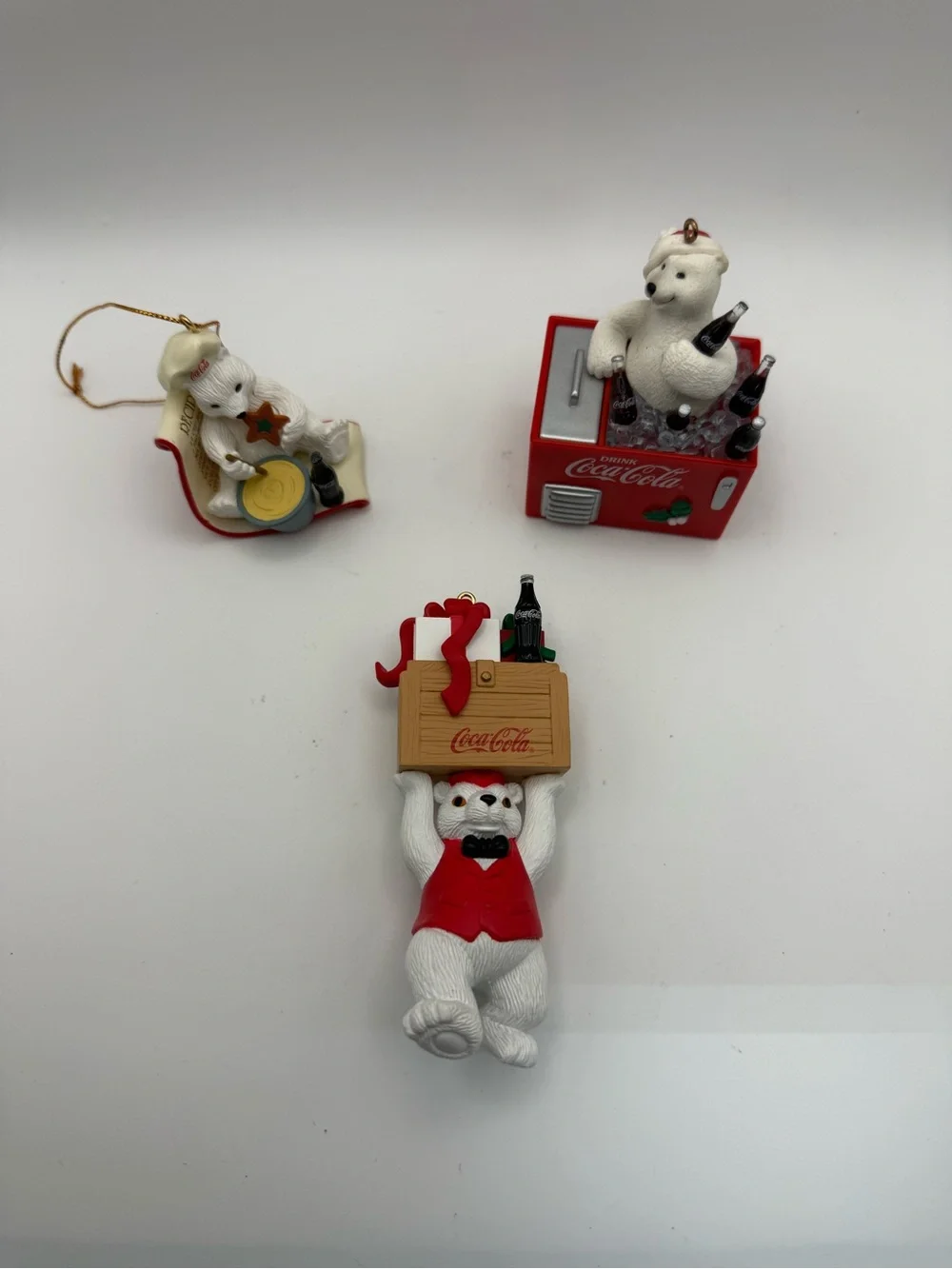 Coca Cola Red & White Polar Bear Ornament Trio